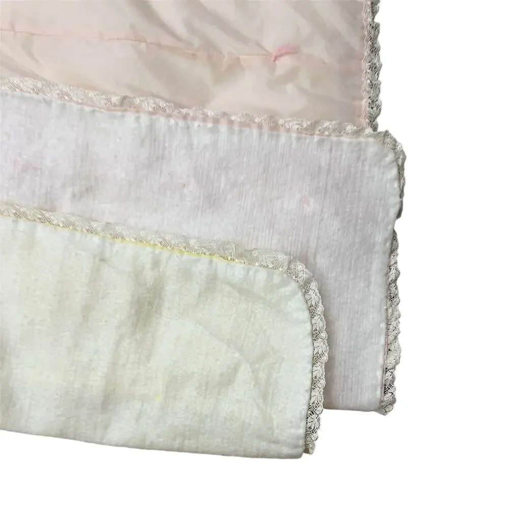 Lot of 2 Handmade Vintage 80s Baby Blankets Pink and Yellow